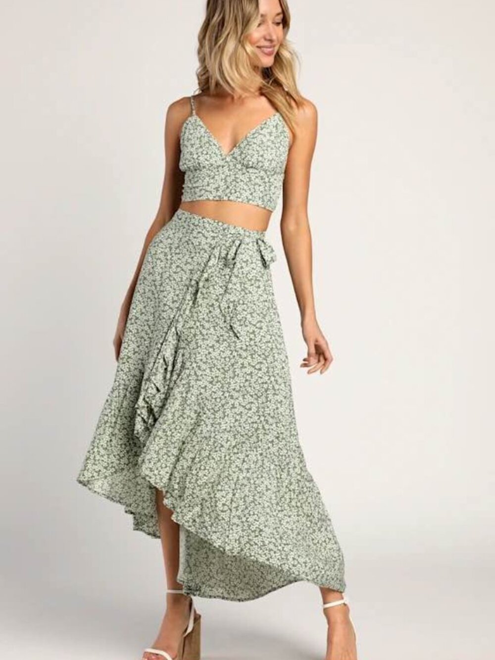 Lulu's Floral Print Two Piece Midi Dress